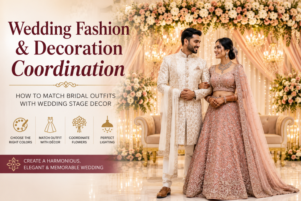 Wedding Fashion and Decoration Coordination: How to Match Bridal Outfits with Wedding Stage Decor featured image 1