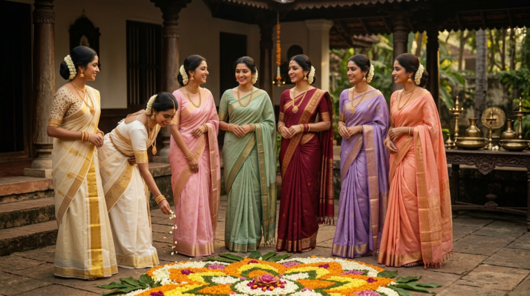 Best Saree Colors to Wear During Onam: Traditional & Trendy Color Ideas (2026)