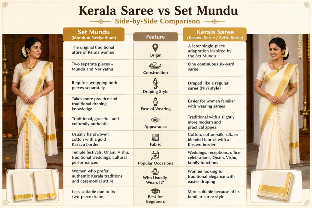 comparison kerala saree vs set mundu