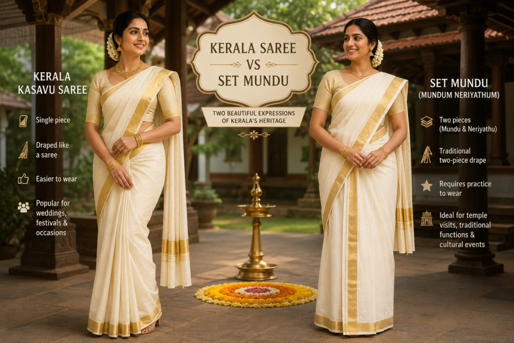 Kerala Saree vs Set Mundu comparison
